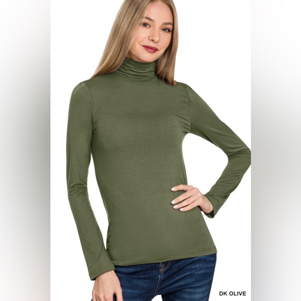 Zenana Outfitters Dark Olive Turtleneck Long Sleeve